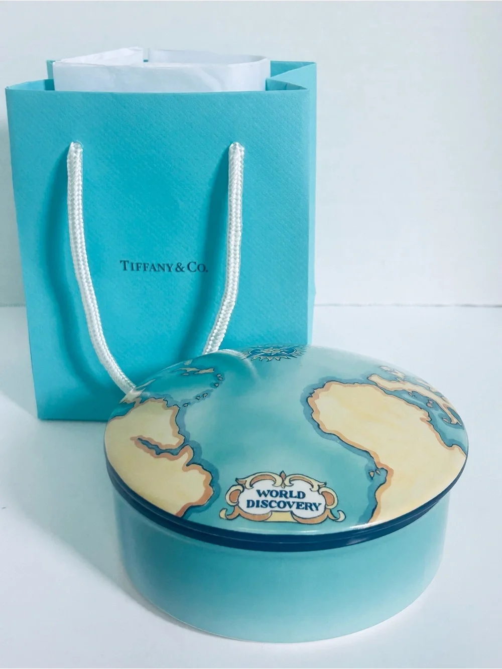 Tiffany & Co. Blue World Discovery Trinket Box with Bag and Tissue 2000